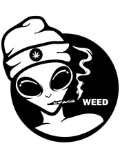 Alien Smoking Weed | Alien | Extraterrestrial | Four Twenty | Weed Life | Cannabis | Marijuana Leaf | Rolling Blunt | Original Illustration | Vector and Clipart | Cutfile and Stencil