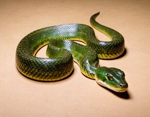 Fototapeta premium Young Green Anaconda aka Eunectus murinus snake. Ai generated image.