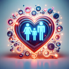 Abstract Family Heart 3D Glowing Symbols for Same Parents Concept - Ideal for Health Wellness and Family Care Campaigns