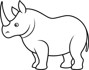 Rhinoceros outline or line art or sketch illustration, with its prominent horn and bulky body, drawn with thick, sturdy lines on a white background.