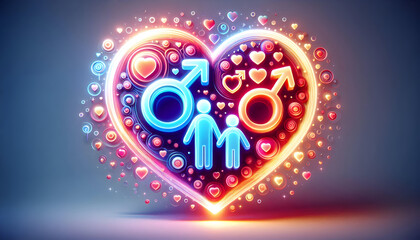 3D Glowing Abstract Family Heart with Same Parent Symbols - Love and Care Concept for Health & Wellness Campaigns