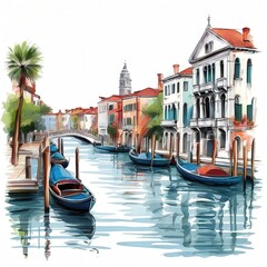 Obraz premium the AI Image Generator, gondolier punting gondola through green canal waters of Venice Italy