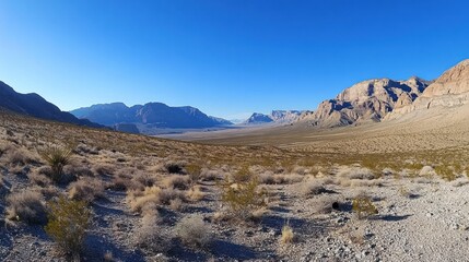 Scenic View of a Desert Valley with Mountain Ranges in the Distance