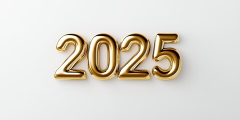 The front figure "2025" is 3D rendered in a shiny gold texture, on a simple design, against a white background