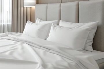 Hotel bed and pillow white sheets
