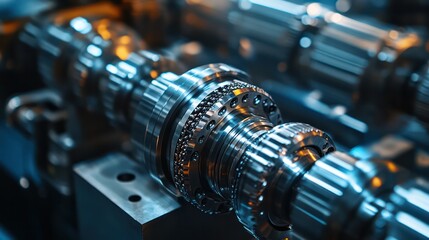 Fototapeta premium Close-up of CNC machine spindles, emphasizing the speed and precision of modern machining technology.