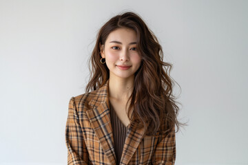 Obraz premium With a blend of casual and professional attire, this woman exemplifies modern office fashion while maintaining a clean, simple style.
