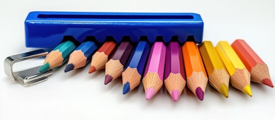 Naklejka premium Colorful Pencils in a Blue Case