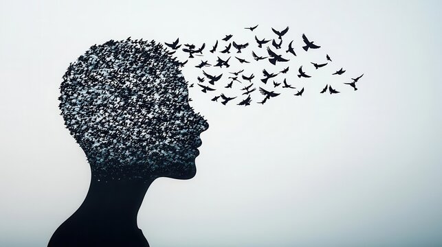 Abstract representation of a mind uncluttered, with birds flying free, symbolizing mental clarity Mental Clarity, Emotional Freedom