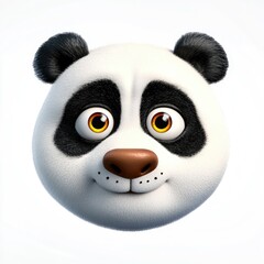 Fototapeta premium A whimsical panda face with large, expressive eyes and a charming smile against a soft white backdrop
