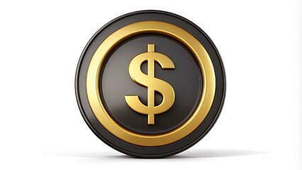 Obraz premium A stylized golden dollar sign enclosed in a bold, black circle, symbolizing finance, economy, and prosperity, against a clean white background for maximum contrast.