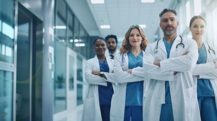 Fototapeta premium Confident doctors standing in hospital hallway
