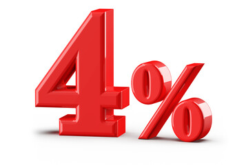4 percent off sale red number 3d render