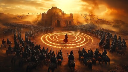 indian mahabharat war soldiers making circles cinematic scene