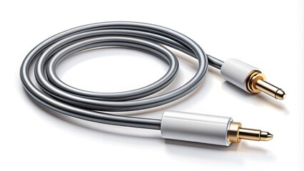 A stylized illustration of an aux cable icon in modern design, featuring a sleek and minimalist connector symbol on a clean white background.