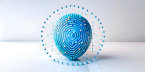 Abstract 3D AI Driven Digital Identity Elements Concept with Biometric Patterns and Data Streams - Security and Identity Management Symbol on White Background