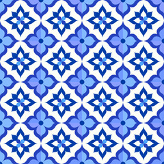 Blue and white luxury vector seamless pattern. Ornament, Traditional, Ethnic, Arabic, Turkish, Indian motifs. Great for fabric and textile, wallpaper, packaging design or any desired idea.