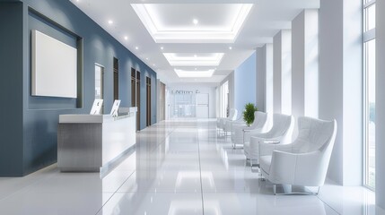 Contemporary Office Reception with White and Blue Furniture