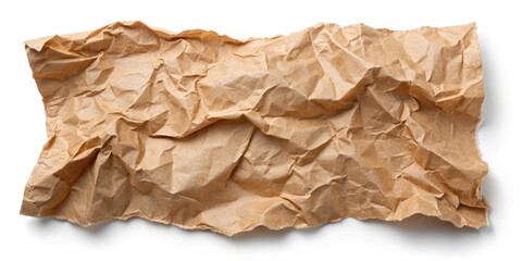 Obraz premium A torn, crumpled, and irregularly shaped piece of brown paper, isolated on a clean white background, creating a sense of simplicity and contrasts.
