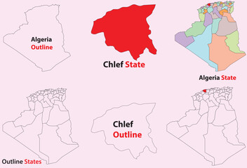 Fototapeta premium Chlef map vector of Algeria, Chlef line map, Chlef with city map, Chlef outline map