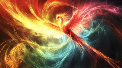Obraz premium Abstract Phoenix Bird with Fire and Smoke.