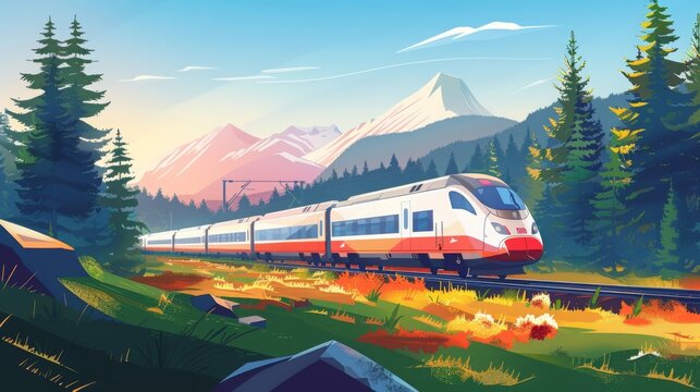 modern train illustration , train illustration mountains
, train illustration coniferous trees , summer train illustration