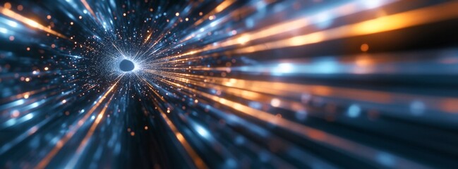 Futuristic Light Tunnel with Glowing Streaks of Blue and Orange