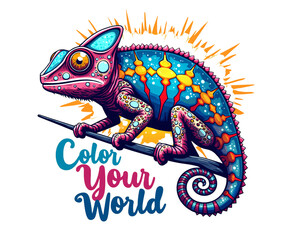 Fototapeta premium A brightly colored chameleon with the tagline 
