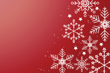 Festive holiday greeting card White snowflakes vibrant red horizontal background Christmas cheer sending warm wishes Joyful happy New Year Copy space Winter design Xmas vertical border