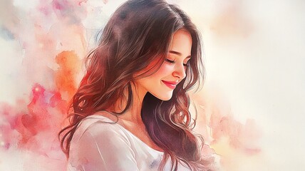 watercolor painting of a beautiful young girl smiling