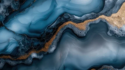 A spectacular piece of art with deep blue and gold abstract marble patterns, creating a striking visual effect that embodies depth, luxury, and creative expression. Contemporary artwork.