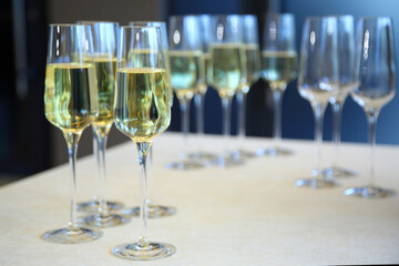 Champagne on the table at the restaurant.