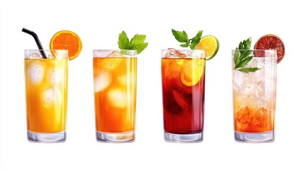 Colorful iced beverages with citrus garnishes, perfect for refreshing moments and summer celebrations.