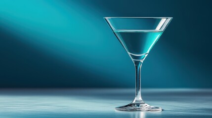 Elegant cocktail glass filled with blue liquid, showcasing a refined and modern drink presentation on a chic backdrop.