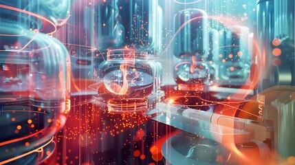 Fototapeta premium An intricate visualization of experiments testing quantum mechanics and entanglement, featuring high-tech laboratory equipment and abstract patterns illustrating quantum principles