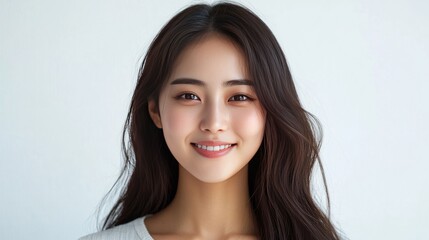 a smiling Korean young woman on white background