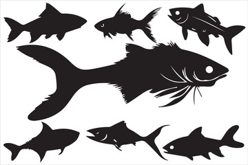 silhouette fish vector, Fish icon vector set isolated on white background