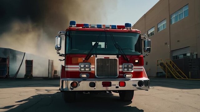 Fire Truck Responding to a Fire with Smoke in the Background