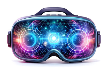 3D AI Driven Virtual Reality Elements Concept Abstract Vector Graphic with VR Goggles and Digital Interfaces on White Background - Immersive Patterns and AI Symbolism for VR Experiences