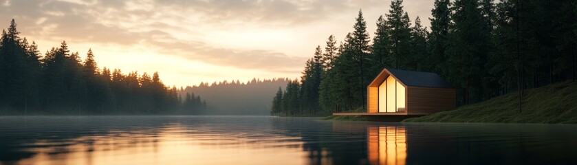 Fototapeta premium Modern Rustic Retreat: Interior Design Concept Rendering of Contemporary Cabin Rebuild