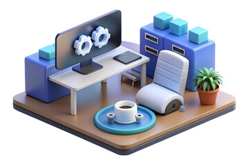 3D AI Enhanced Workspace Background: Modern Office Space with Integrated AI Devices for Innovation and Productivity