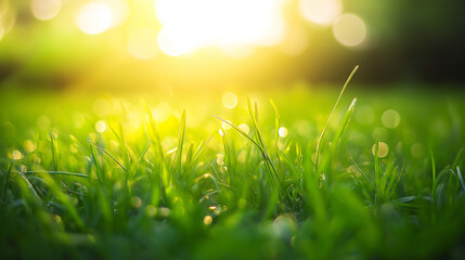 Obraz premium The sun shines on the grass, with light spots, suitable for wallpapers, background materials, etc.