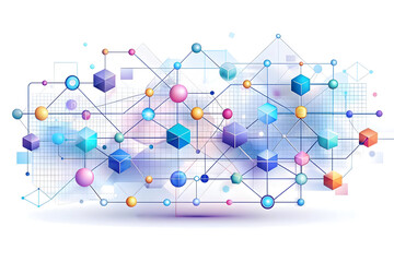 3D AI Algorithmic Flow Vector Concept with Geometric Shapes and Data Patterns - Abstract Design on White Background Illustrating Precision in AI Algorithms