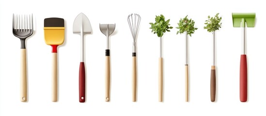 Assortment of Gardening Tools Isolated on White Background