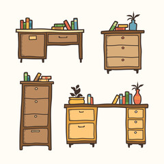 Fototapeta premium Set of cabinet design, Natural wooden Furniture vector illustration