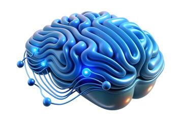 AI Powered Brainwave Vector Concept - Abstract 3D Icon with Glowing Brainwave Lines and Digital Circuitry on White Background