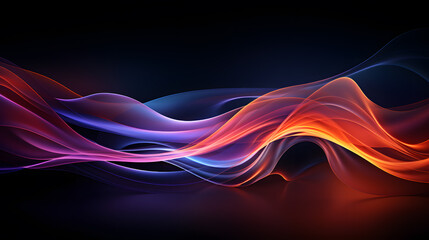 mauve orange thunder lines, translucent wave flowing across a dark blue background, 3d illustration digital graphic artwork resource