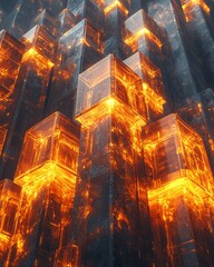 Obraz premium Abstract geometric shapes with sharp angles and bold lines, rendered in luxurious gold and deep black tones