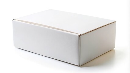 Naklejka premium Clean and minimalist white carton box with folded flaps, isolated on a white background, ready for packaging and shipping everyday essentials.