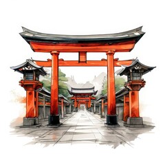 the AI Image Generator, Fushimi Inari Shrine gates. Kyoto, Japan
